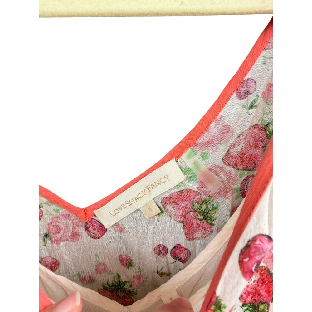 LoveShackFancy Adela Strawberry Print Maxi Dress Cotton Cottagecore Size 2 - Picture 3 of 7